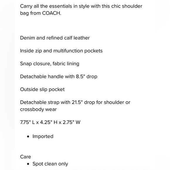 Coach Blue DenimTabby Shoulder Crossbody Bag CCX33 20 Calf Leather Brass NEW - Picture 8 of 12